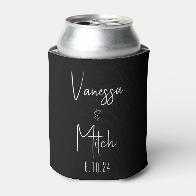 Custom black white wedding can cooler (Can Front)