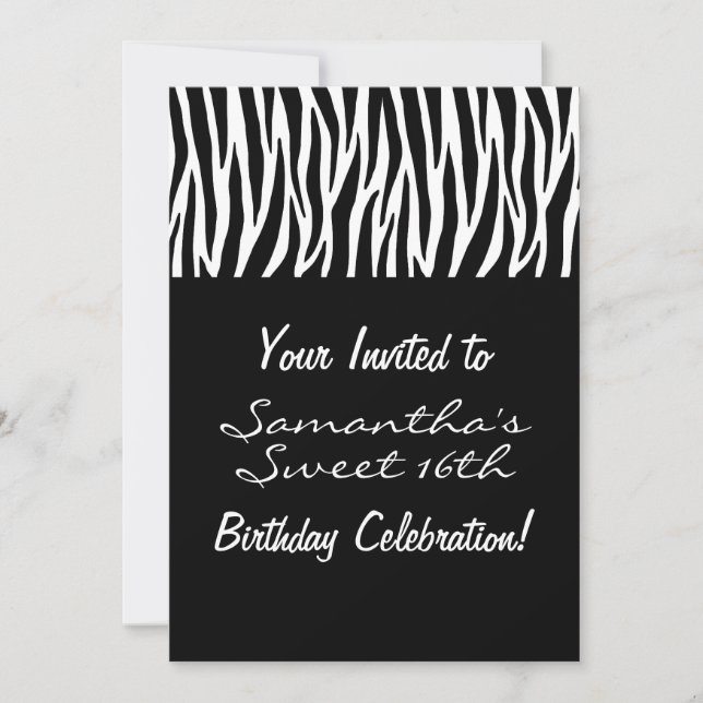 Custom Black White Zebra Invitation (Front)