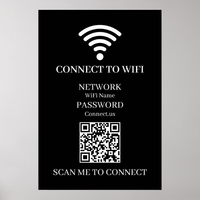 Custom Black WiFi QR | Network Password Display Poster (Front)