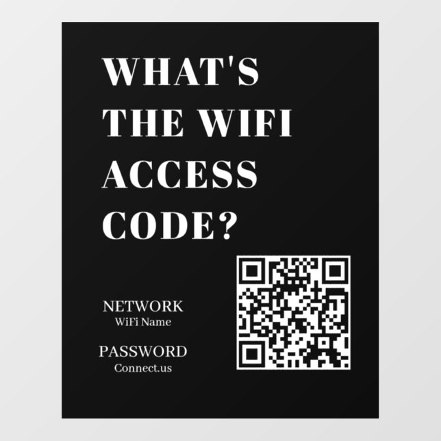 Custom Black WiFi QR | Network Password Display Wall Decal (Front)