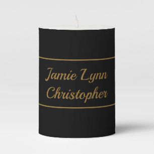Custom Black With Gold Couples Names Pillar Candle