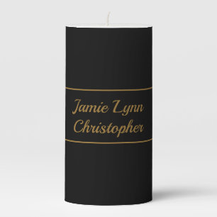 Custom Black With Gold Couples Names Pillar Candle