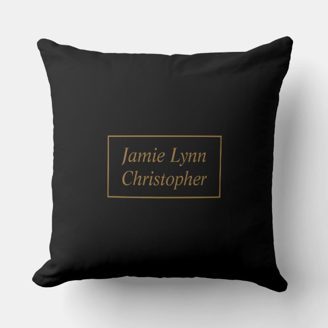 Custom Black With Gold Couples Names Throw Pillow (Front)