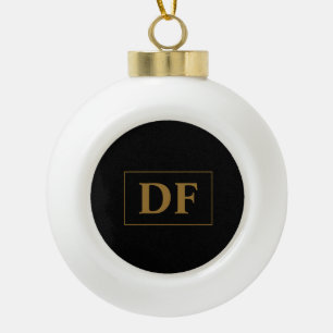 Custom Black With Gold Initials Ceramic Ball Christmas Ornament
