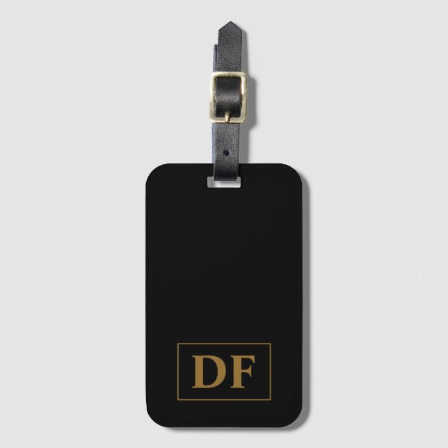 Custom Black With Gold Initials Luggage Tag (Front Vertical)