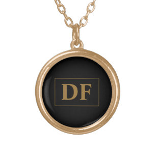 Custom Black With Gold Initials Plated Necklace