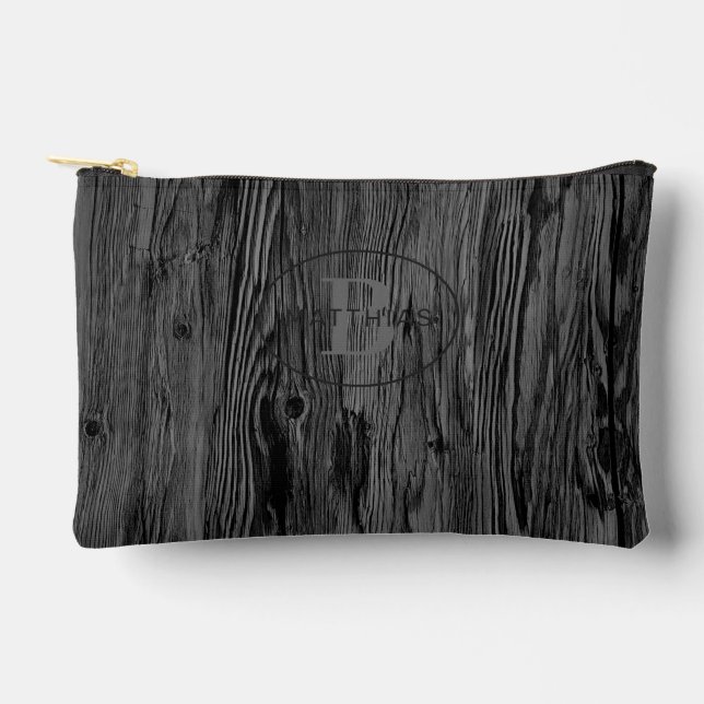 Custom Black Woodgrain Pattern Accessory Pouch (Front)