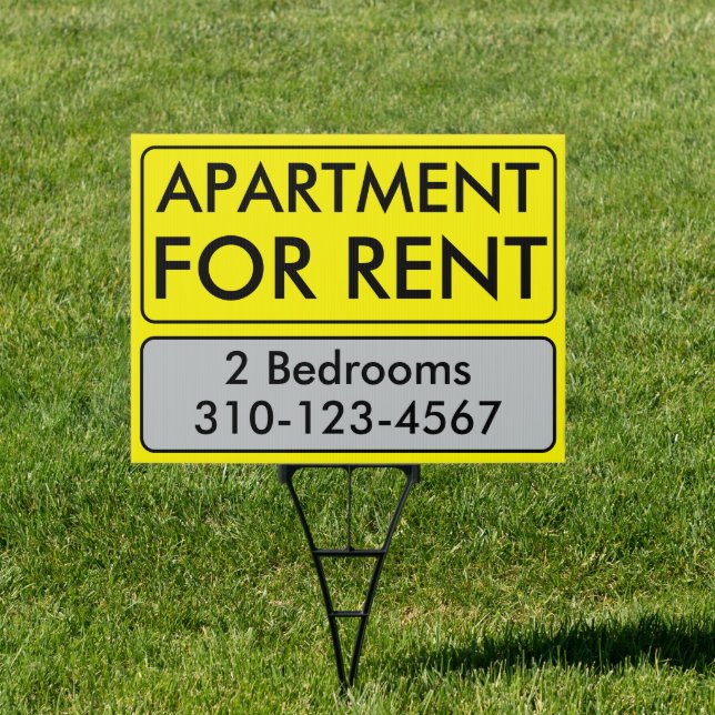 Custom Black Yellow Apartment For Rent Sign (Insitu)