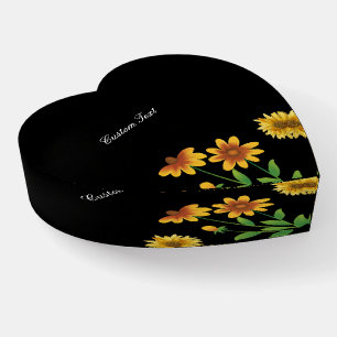 Custom Black Yellow Floral Glass Paperweight Gift