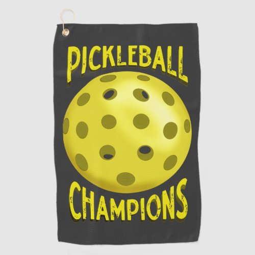 Custom Black Yellow Pickleball Champions Golf Towel