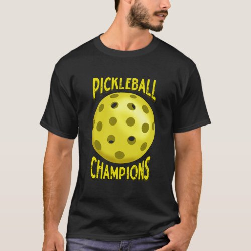 Custom Black Yellow Pickleball Champions T_Shirt