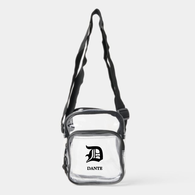 Custom Blackletter Gothic Monogram Clear Crossbody Bag (Front)
