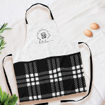 Custom BlackPlaid Kitchen Whisk & Stand Mixer Apron<br><div class="desc">Modern, minimal, and stylish custom black plaid & hearts kitchen apron. Design features a cute typographic design with a custom name "Kitchen" and a baker's stand mixer graphic with a whisk and wooden spoon. A cute heart pattern and black plaid design wrap around the bottom of the apron. Perfect gift...</div>