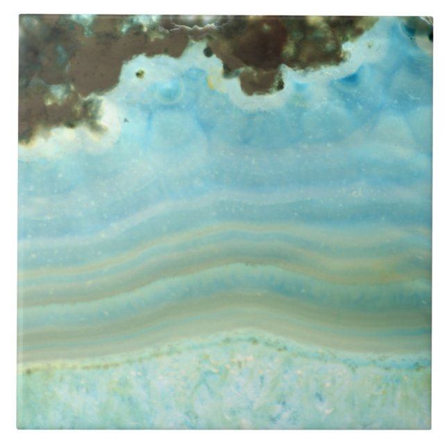 Custom Blank Aqua Blue Agate Crystal Patterns Tile (Front)