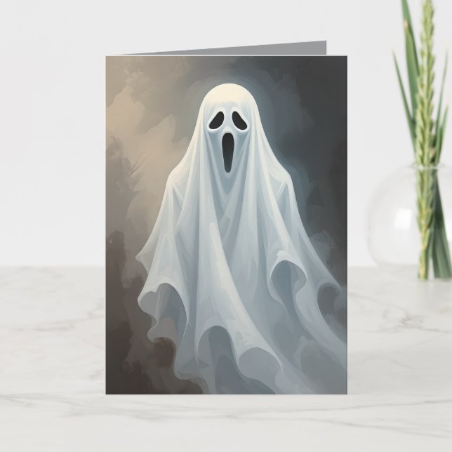 Custom Blank Halloween | Cute Sheet Ghost Design Card (Front)