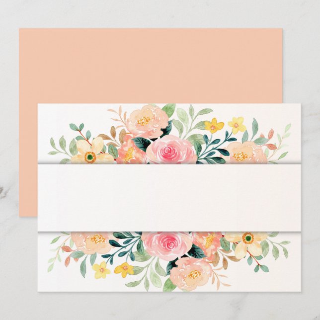 Custom Blank Peach Rose Floral Save The Date (Front/Back)
