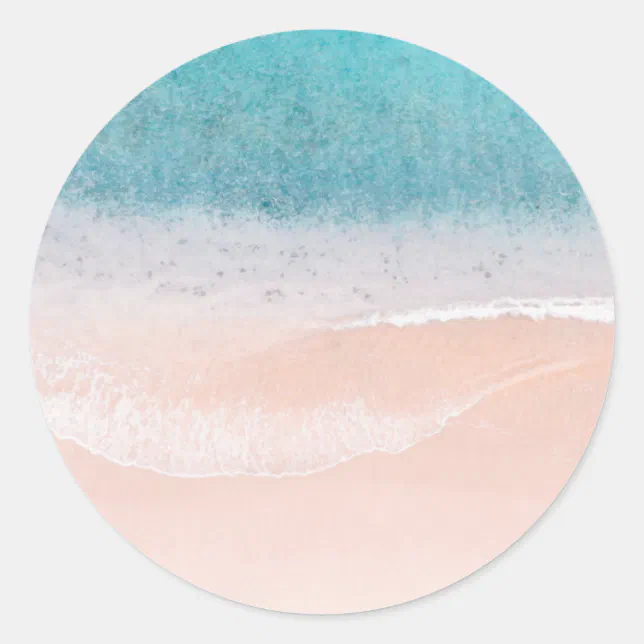 Custom Blank Template Beach Sand Blue Sea Seaside Classic Round Sticker ...