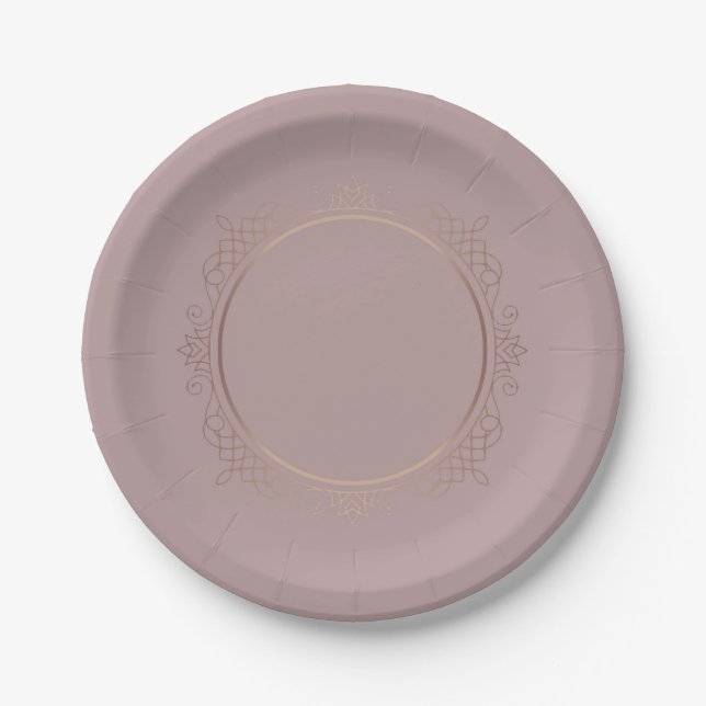 Custom Blank Template Trendy Elegant Rose Gold Paper Plates (Front)
