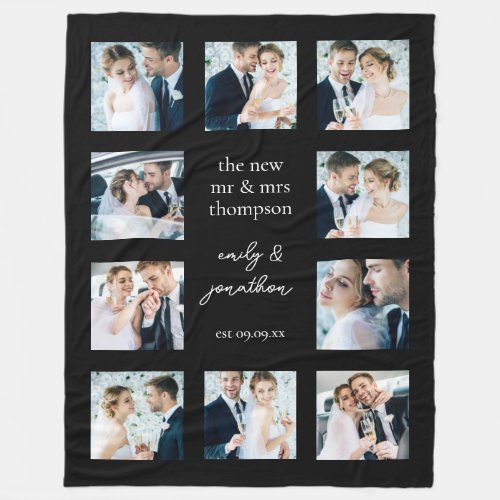 Custom Blanket with 10 Wedding Pictures Black