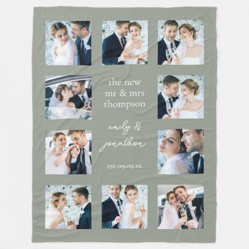 Custom Blanket with 10 Wedding Pictures Sage