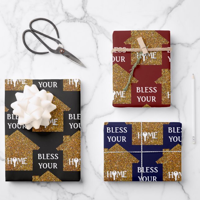 Custom BLESS YOUR HOME Real Estate Wrapping Paper Sheets (Front)