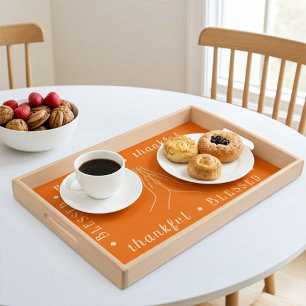 Custom Blessed and thankful Bamboo Thanksgiving Serving Tray