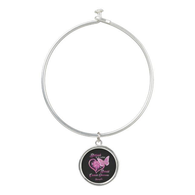Custom Blessed to be Called Breast Cancer Survivor Bangle Bracelet (Front)