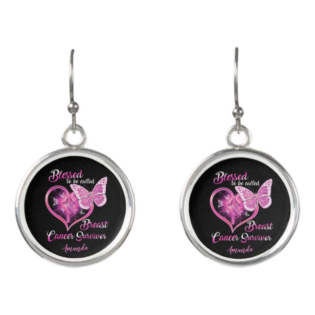Custom Blessed to be Called Breast Cancer Survivor Earrings (Front)