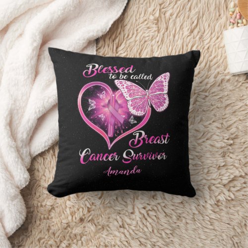 Custom Blessed to be Called Breast Cancer Survivor Throw Pillow
