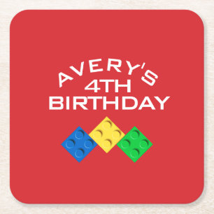 Custom BLOCK PARTY Colorful Bricks Thank You Square Paper Coaster