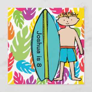Custom Blond Boy Surfer Birthday Invites