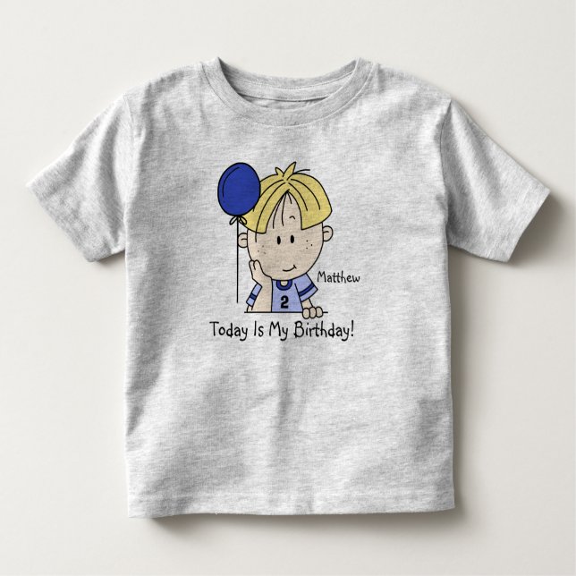 Custom Blond Boy With Balloon Birthday T-shirt (Front)