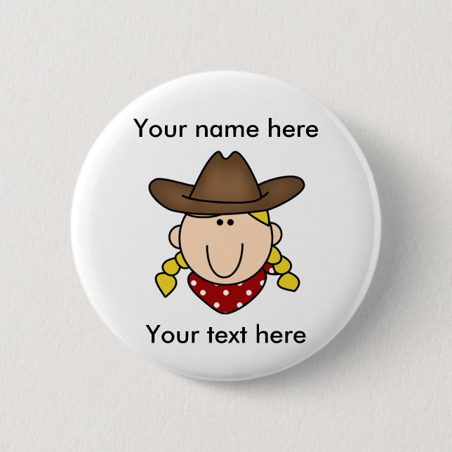 Custom Blond Cowgirl Pinback Button (Front)