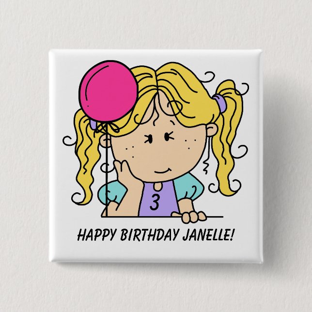 Custom Blond Girl Birthday Button (Front)