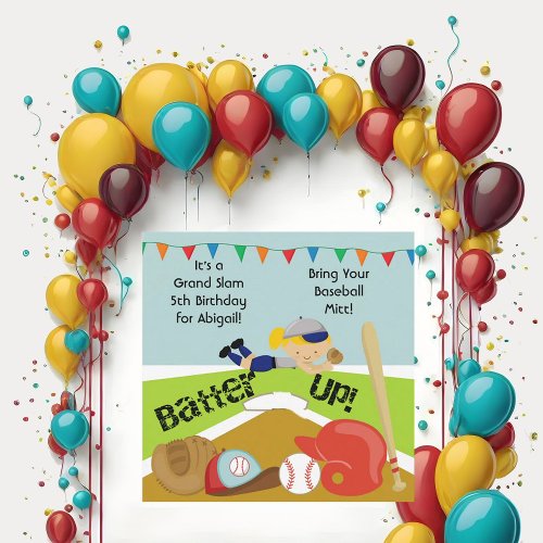 Custom Blond Girl Softball Birthday Invitation