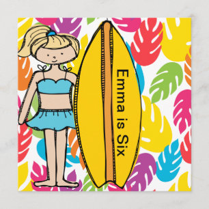 Custom Blond Girl Surfer Birthday Invites