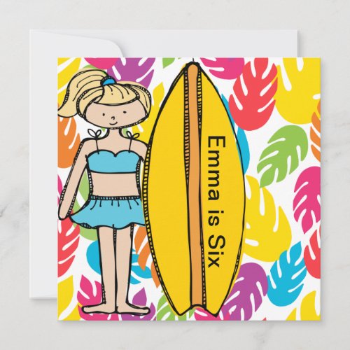 Custom Blond Girl Surfer Birthday Invites