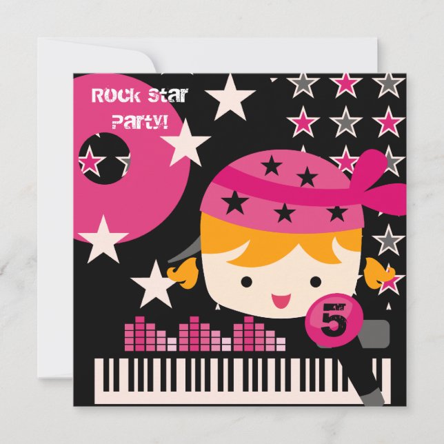 Custom Blond Girls Rock Star Birthday Invitations (Front)