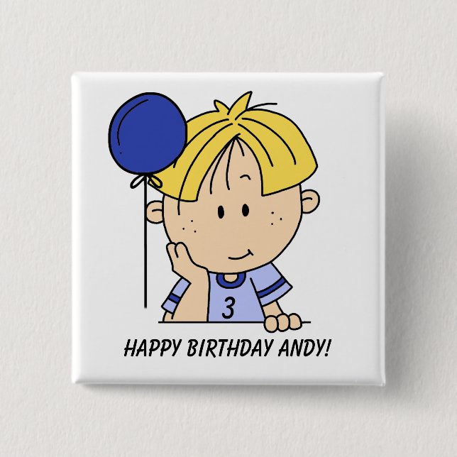 Custom Blond Haired Boy Birthday Button (Front)