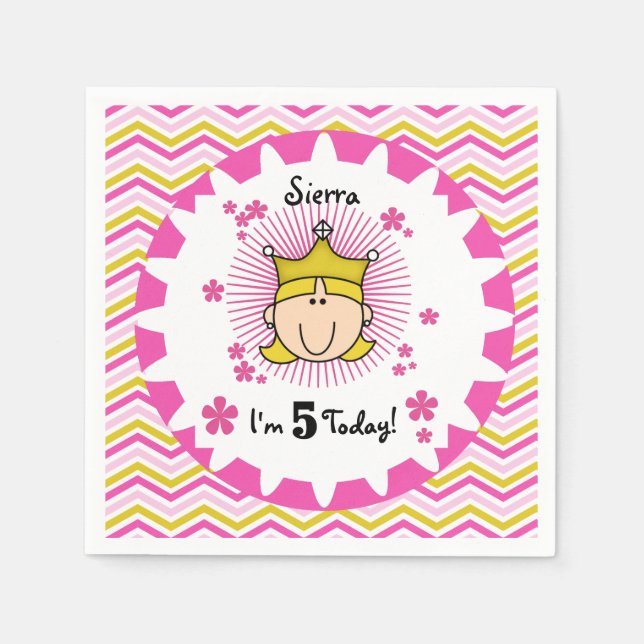Custom Blond Princess 5th Birthday Paper Napkins (Front)