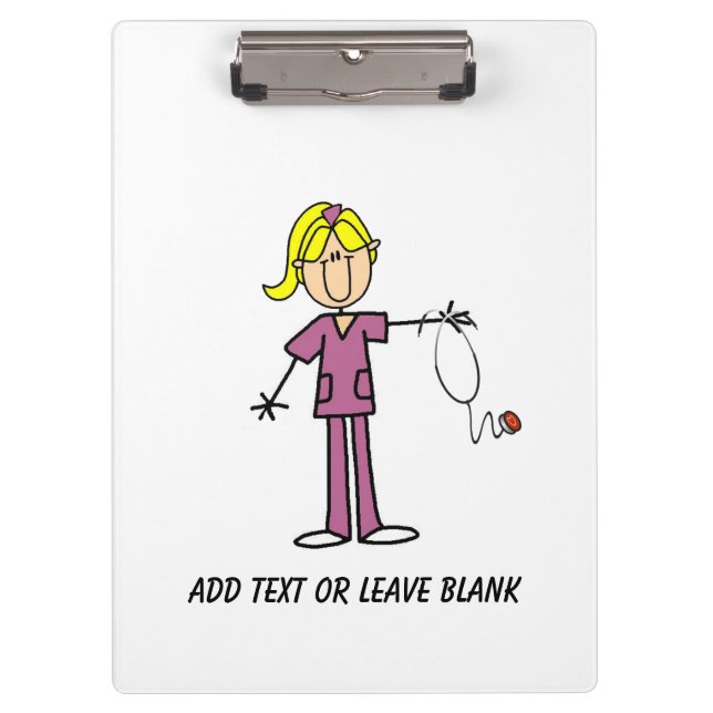Custom Blond Stick Figure Nurse Clipboard (Front)