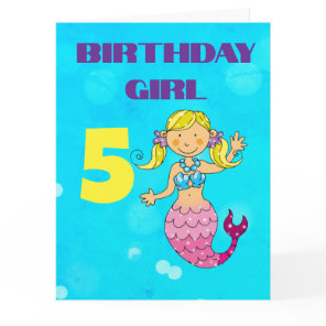 Custom Blonde Hair Mermaid 5th Birthday Girl Card