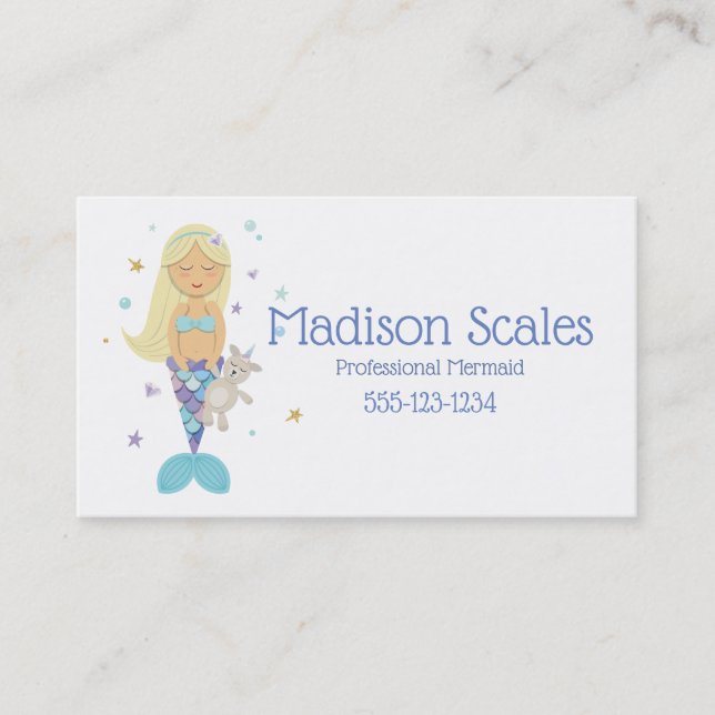 Custom Blonde Little Mermaid Business Card (Front)