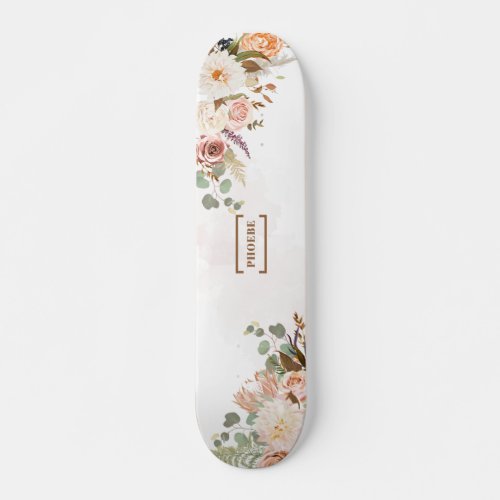 Custom Bloom Rustic Floral Monogram Name Skateboard