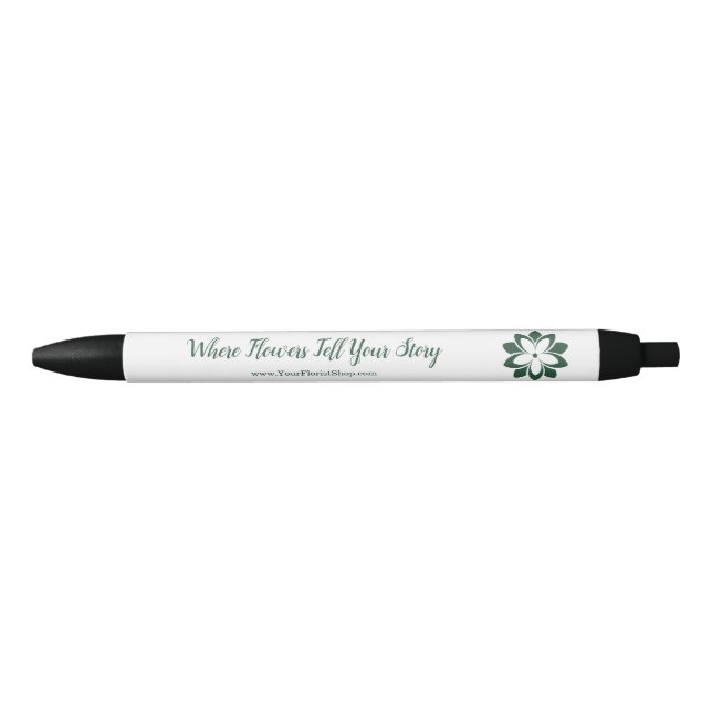 🌸 Custom Blossom Logo Green Tagline Black Ink Pen (Front)