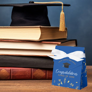 Custom Blue 2025 Graduation Gold Streamers Party Favor Boxes