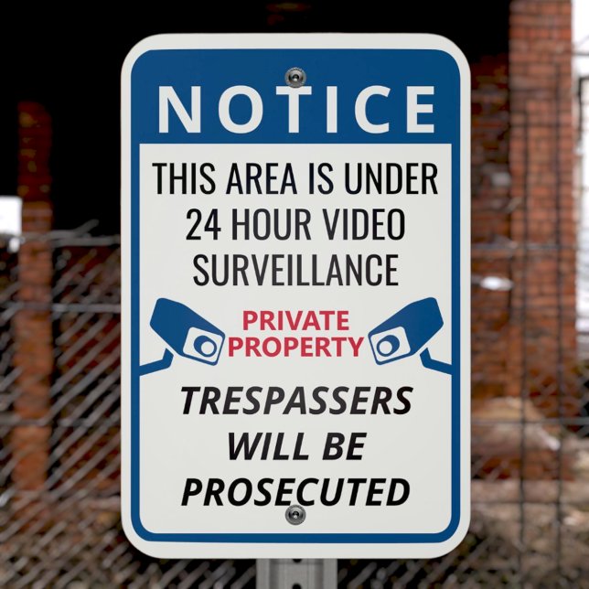 Custom Blue 24 hour Surveillance Notice Outdoor Metal Sign (Creator Uploaded)