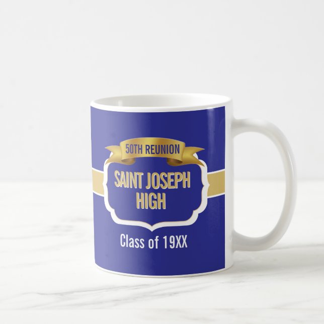Custom Blue 50th Class Reunion Favor Mug (Right)