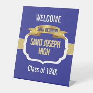 Custom Blue 50th Class Reunion  Pedestal Sign