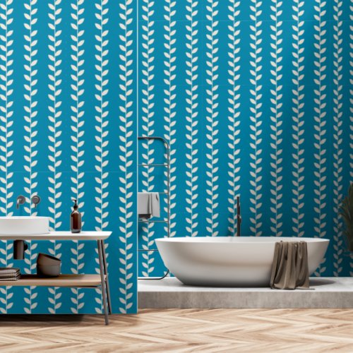 Custom Blue 70s Retro Leaf Pattern Wallpaper